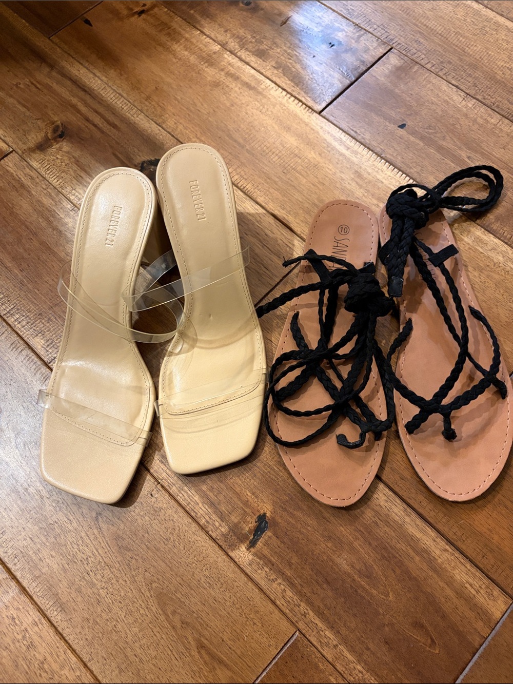Beige Clear-Strap Heeled Sandals - and Black Tie Flat Sandles Women